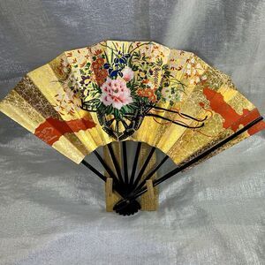 Vintage Japanese Folding  Fan KYOTO Traditional Sensu Hanaguruma REVERSIBLE